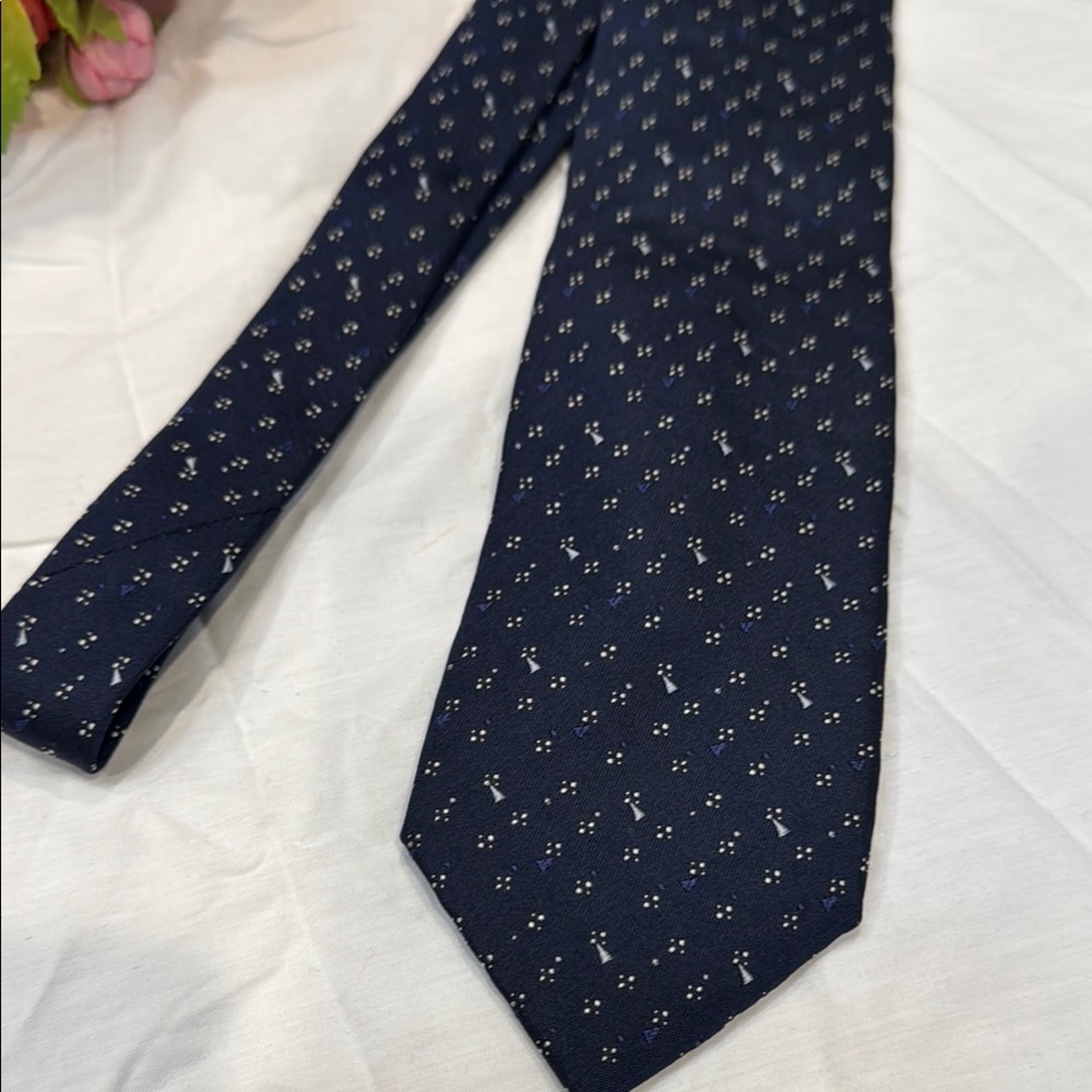 Authentic Prada Navy Blue Patterned Tie - Picture 5 of 6
